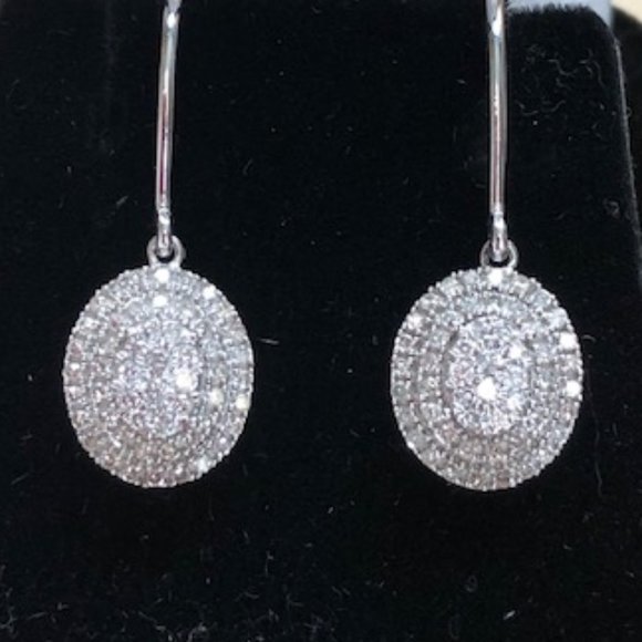 DIAMOND 3 TIER OVAL- EURO HOOK EARINGS - Picture 2 of 7